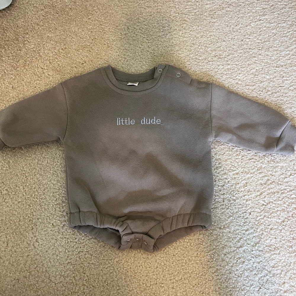 Brown Baby Onesie with 'Little Dude' Text